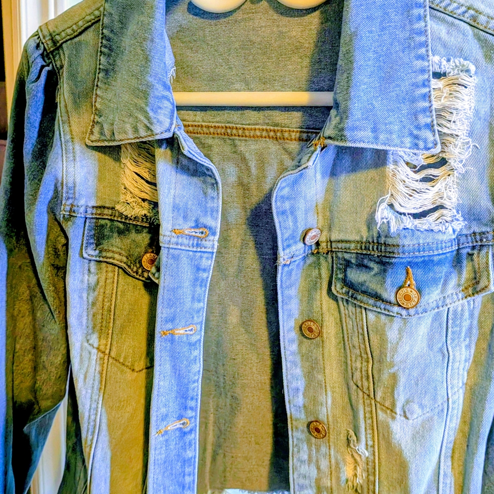 SHEIN Blue Distressed Jean Jacket